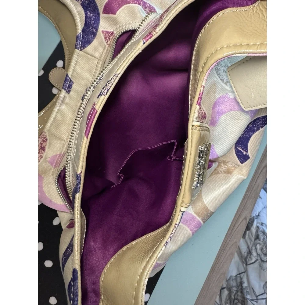 Coach Rare Hobo Bag Madison Signature Distressed Op Art Maggie Pink Purp #22289